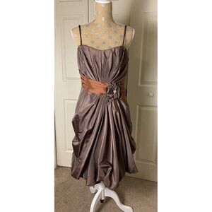 Simone Carvalli Dress Brown Woodland Forest Fairy Ruched Floral Appliquรฉ Size 12